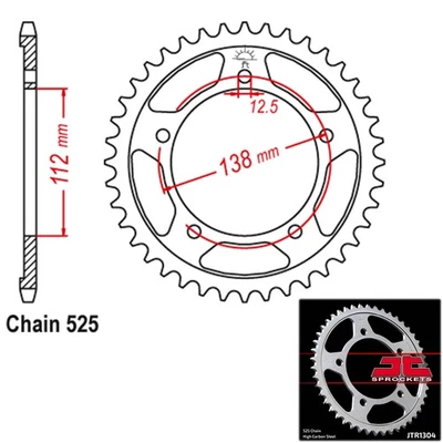 JT Sprocket Steel Rear 525 Pitch 41T Honda VT750CD2 Shadow ACE Deluxe 1999-2001 - Image 1 of 2