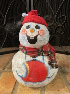Vintage Hand Made Gourd Snowman 8” Tall Hand painted Scarf & Knit Hat - Picture 1 of 5