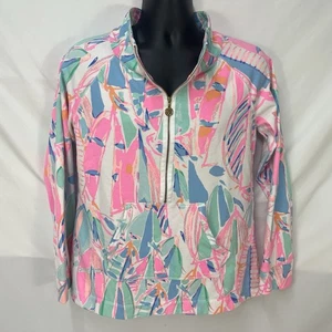 LILLY PULITZER ABSTRACT FLORAL UPF50 SKIPPER POPOVER 1/2 ZIP PULLOVER SIZE L - Picture 1 of 9