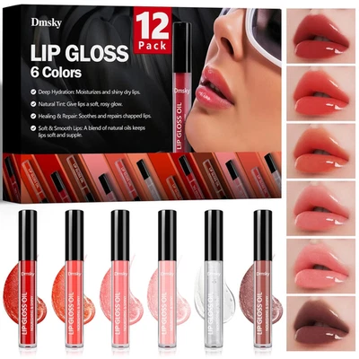 Paquete de 12 Brillo Labial Set, 6 Colores Brillo Labial Suave Brillante A Granel, Aceite Labial para Grieta Seca Foto 1 de 4