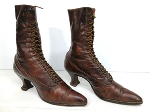 ANTIQUE 1890'S VICTORIAN EDWARDIAN WOMEN'S HIGH TOP LEATHER BUTTON UP BOOTS - Picture 1 of 7