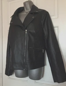 FABULOUS...SIZE UK 22....BLACK SOFT FAUX LEATHER BIKER JACKET....MUST SEE...LOOK - Picture 1 of 14