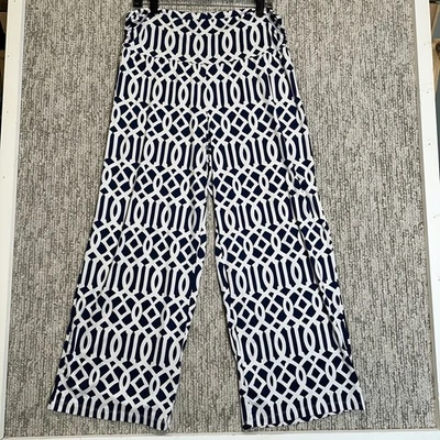 Mud Pie Pants Women L Navy White Geometric High Rise Stretch Waist Y2K Coastal - Image 1 of 4