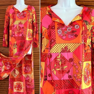Vestido de casa retro vintage Le Voy’s para mujer estampado psicodélico talla pequeña años 60’s Foto 1 de 4