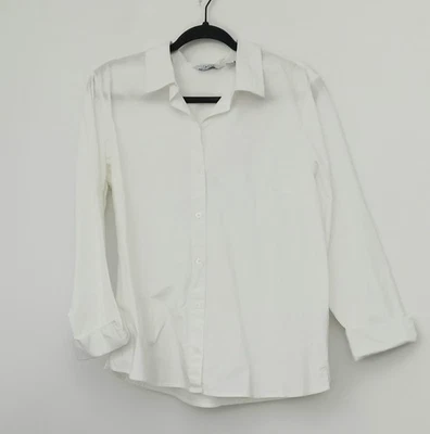 Denim & Co. Camisa Clásica Para Mujer Talla M Túnica Puño Francés Blanca Abotonada Nueva Foto 1 de 4