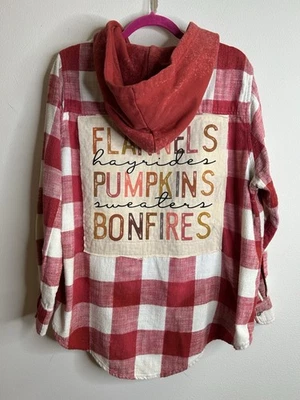 Camisa de franela reciclada otoño, mujer XL, con capucha, 1 bolsillo delantero Foto 1 de 4