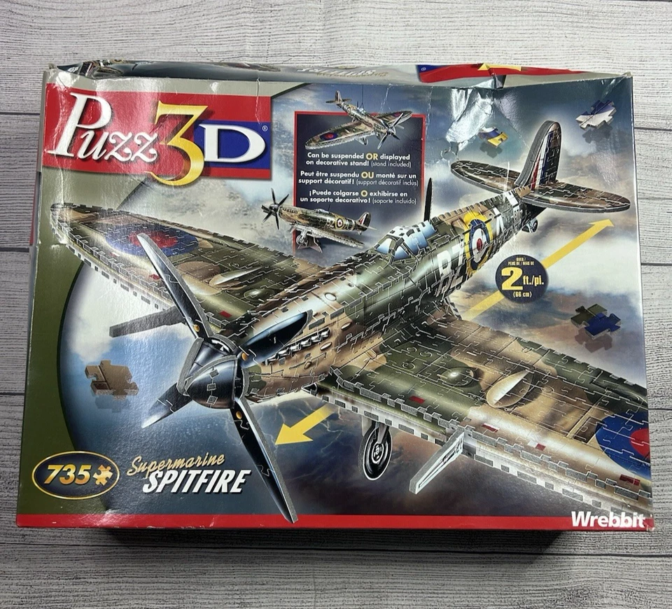 Wrebbit Puzz3D Supermarine Spitfire 3D Puzzle WW2 Plastic Biplane NEW Open Box - Image 1 of 4