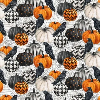Northcott - Spellbound - Pumpkins And Crows - White/Multi, Fabric BTY - Image 1 of 4