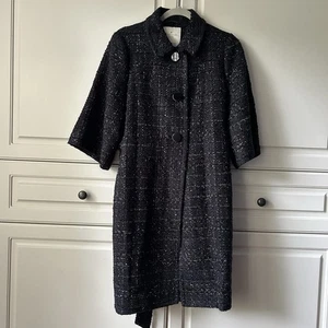 Kate Spade Black Metabolic Kumono Sleeve Trenchcoat Tweed Belted A Line Size M - Bild 1 von 16