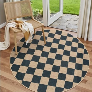 Lahome Checkered Round Rugs 6ft, Outdoor Patio Easy Jute Rug Indoor Outdoor - Picture 1 of 8