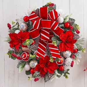 22" Frosted Red Poinsettia Wreath - Handcrafted Christmas Holiday Decor - Picture 1 of 4