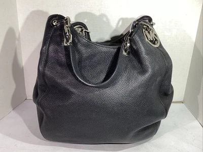 Michael Kors Black / Silver Pebbled Leather Large Shoulder Bag $398 HGT1-334 - Image 1 of 4