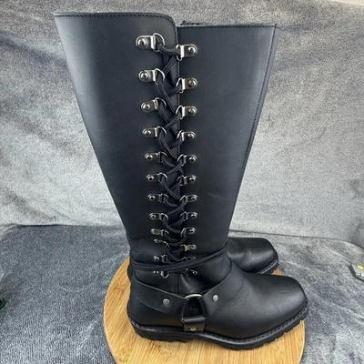 Savage Boots Leather Knee High Harness Lace Up Womens Size 9 Black Motorcycle - Image 1 of 4