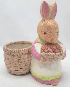 Coniglietto ceramica floreale Olanda con cesto decorazione pasquale così bello vintage - Foto 1 di 8