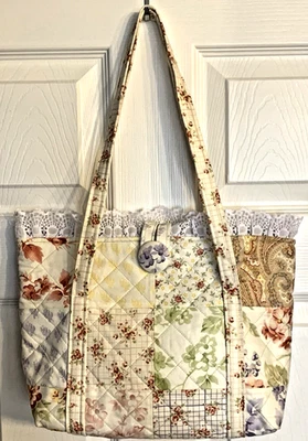 Cartera acolchada con retazos floral bolso de mano cierre de botones estilo vintage Foto 1 de 4