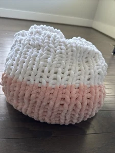 Weiche Handarbeit Neugeborene Baby Decke Chenille Garn Überwurf Halstuch Rosa Weiß - Bild 1 von 7