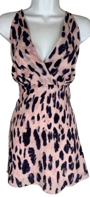 Mini Vestido Myne Ashley Ann 100% Seda 0 XS Rosa Púrpura Estampado Animal Tirantes Foto 1 de 4