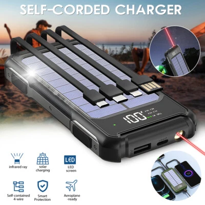 Universal 40000mAh Solar Power Bank Fast Charger Battery For Cell Phone +4 Cable - Image 1 of 4