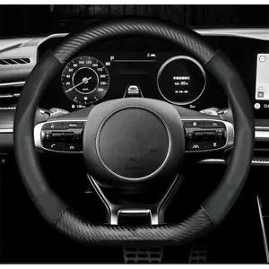 For Kia K5 2021-2023 Carbon Fiber Leather Steering Wheel Cover D-shape Antiskid - Bild 1 von 6