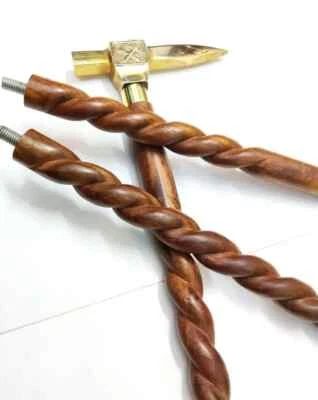 Bengala de madeira com cabo de latão vintage bengala homens mulheres idosos - Imagem 1 de 4