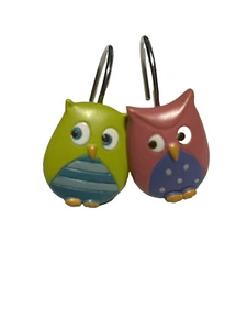 Cute Green And Pink Owl Shower Hooks  6 Green and 6 Pink Owls - Picture 1 of 2