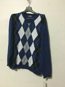Neu mit Etikett XG Größe XL 18/20 kariert 100 % Baumwolle blau weiß schwarz Jungen V-Ausschnitt Pullover - Bild 1 von 9