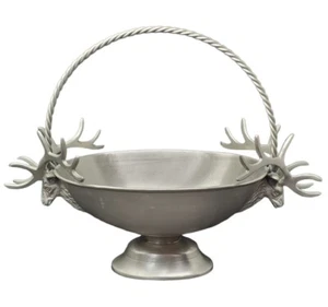 Cesta de ciervo de colección plateada MCM metal Navidad reno mango cuenco - Imagen 1 de 11