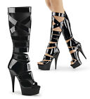 Stripper 6" black gladiator style knee strappy boots