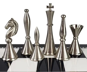4 1/4" Brass Metal Modern Art Deco Staunton Chess Men Set - NO BOARD - Picture 1 of 5
