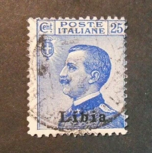 ITALIA ITALY 1912-15 LIBIA " Francobolli d'Italia SVR " 25c azzurro USED ss.7 - Picture 1 of 1