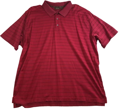 Camisa polo masculina de golfe Tasso Elba algodão pima tamanho G listrada vermelha manga curta 5 ferro - Imagem 1 de 4