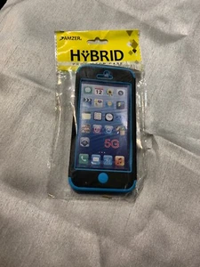 Coque de protection hybride Amzer iPhone 5/5s/SE noire avec pinte fleurie bleue - Photo 1 sur 4