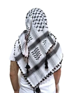 Keffiyeh Herren schwarz-weiß Etikett Schal palästinensisches Geschenk handgefertigt - Bild 1 von 5
