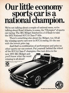 1973 MG Midget Sports Roadster, '72 National Champion, USA Magazine Ad - Bild 1 von 1