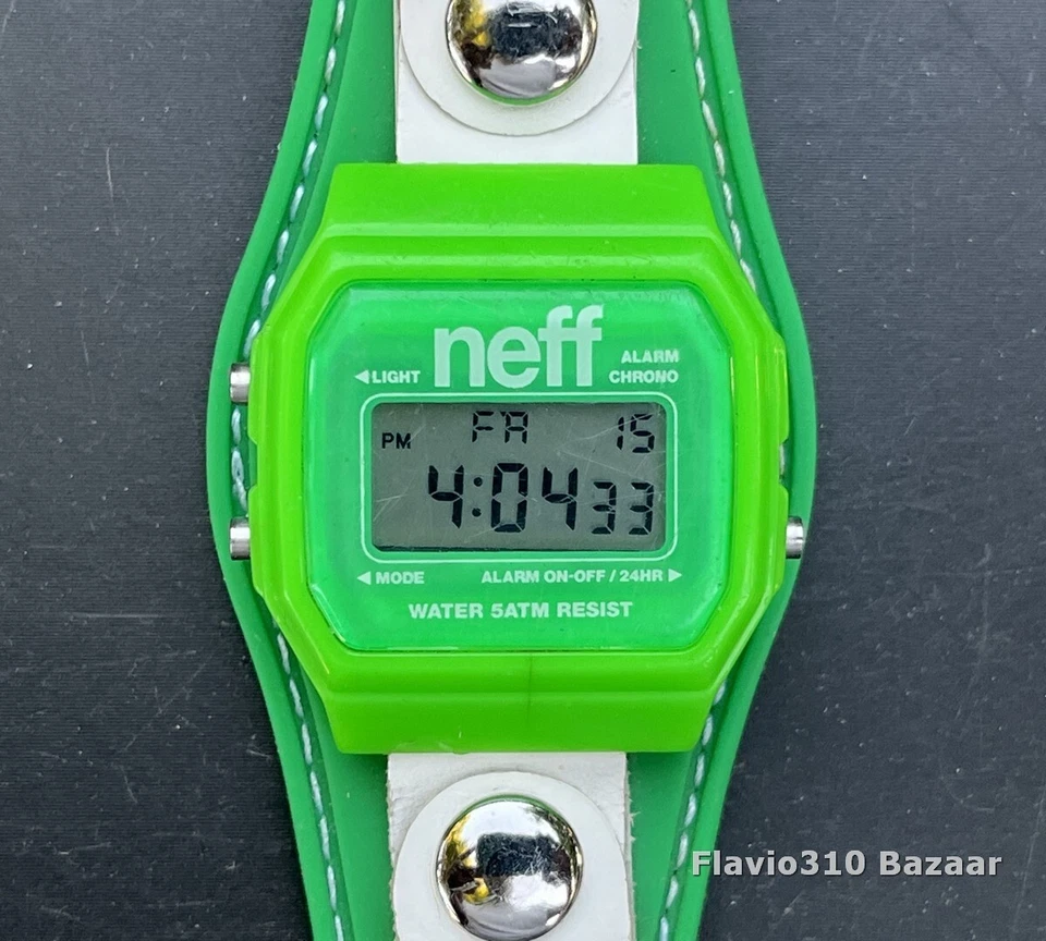 Unique Custom NEFF Flava 34mm Green Watch & Rubber Band - New Battery - Image 1 of 4