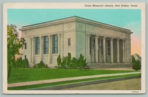 Port Arthur Texas~Gates Memorial Library at Sunset~Linen Postcard - Picture 1 of 2