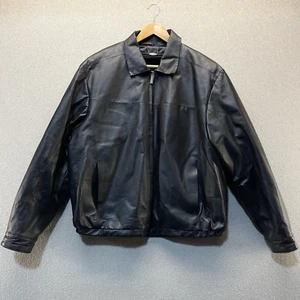 VTG Leather Man Leather Jacket Coat Sz XL Faux Fur Lined Removable Lining Black - Picture 1 of 10