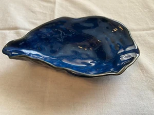 New without box oyster shell shaped candy relish dish blue interior 7 3/4 x 4.5 - Picture 1 of 4