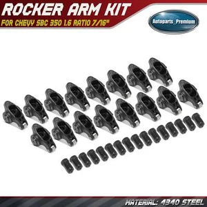 4340 Black Chromoly Stud Roller Rocker Arm Set for Chevy SBC 350 1.6 Ratio 7/16" - Picture 1 of 10