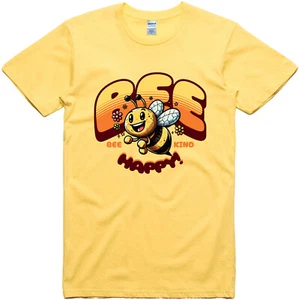 Divertente T-Shirt Bee Happy Bee Kind Nature Design Carina Novità Stampata - Foto 1 di 5