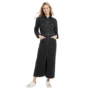 Universal Thread Women's Size 4 Black Long Sleeve Heavy Denim Maxi Shirt Dress - Picture 1 of 5