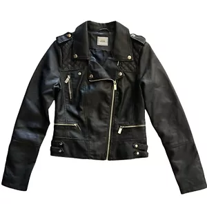 Pimkie Collection Women's Faux Leather Biker Jacket Black 34 Small Long Sleeves - Picture 1 of 9