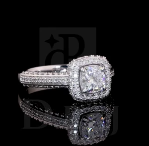 14k White Gold Solitaire Ring Cushion & Round Shape Lab-Grown Diamond, 1.98CTW - Picture 1 of 8