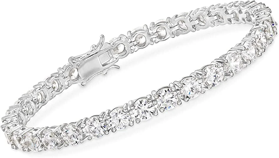 Women's Solid 925 Sterling Silver 4mm Round Cut Clear CZ Tennis Chain Bracelet - Image 1 of 4