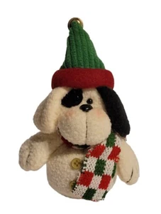 Plush Stuffed White & Black Dog w/ Santa Hat & Scarf Christmas Ornament EUC - Picture 1 of 14