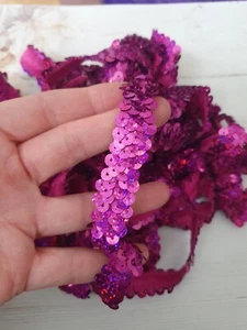 1m deep pink hologram sequin Stretch Elasticated Trim Sewing Craft Costume 20mm - Picture 1 of 2