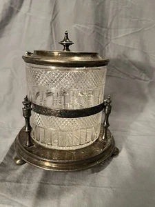 Cut Glass And Silver Plate Biscuit Barrel Jar On Stand - Picture 1 of 6