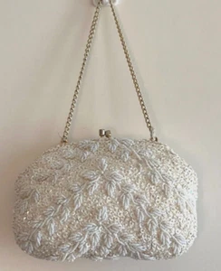 Seed Pearls & Sequins 'Richere'  Evening Bag Gold Chain Handmade in Hong Kong - Picture 1 of 9