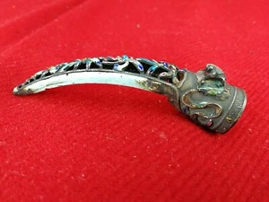 Très rare Bague Ongle en Argent Massif Emaillée Ancienne Chine Début XIXeme - Foto 1 di 10
