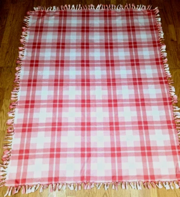 Handmade Plaid Blanket/Throw Reversible Soft Pink Shades  53"× 68" - Image 1 of 4